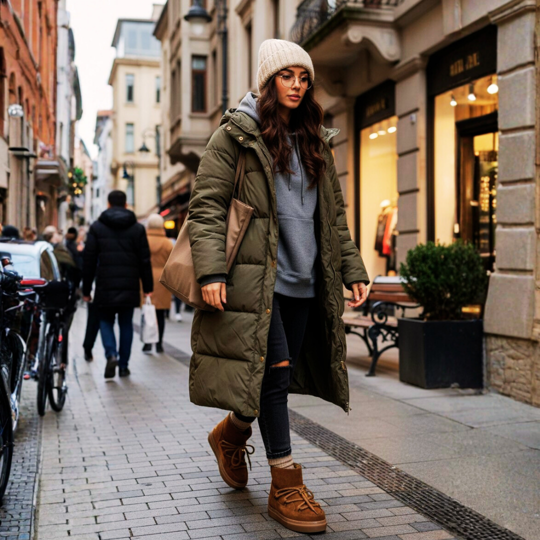 INUIKII İthal %100 Gerçek Deri Kışlık Bağcıklı Kadın  Bot – Kahverengi